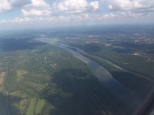 Above a river while landing